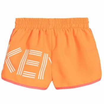 Girls Orange & Neon Pink Logo Shorts