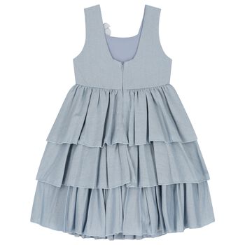 Girls Blue Flower Tiered Dress
