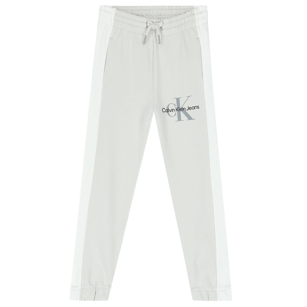 Calvin Klein Boys White & Grey Logo Joggers | Junior Couture USA