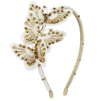 Girls Ivory & Gold Embellished Butterfly Hairband
