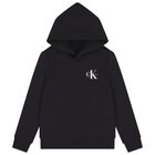 Boys Black Logo Hooded Top , 1, hi-res