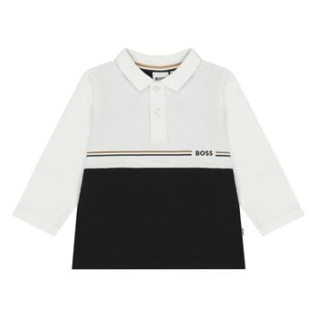Younger Boys White & Black Logo Polo Shirt