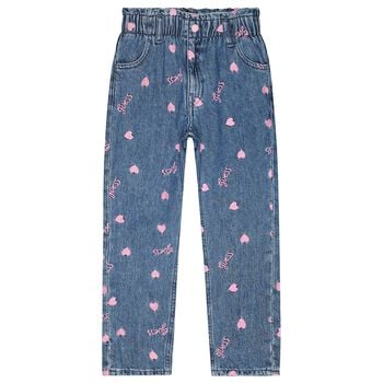 Girls Blue & Pink Logo Denim Jeans