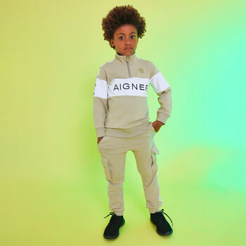 Boys Beige Logo Tracksuit