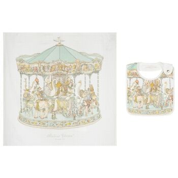 Ivory & Green Carousel Carr&eacute; Swaddle & Bib Gift Set
