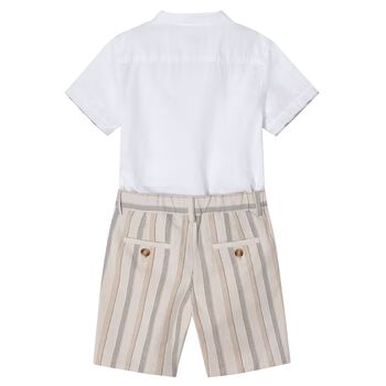 Boys White & Beige Shorts Set