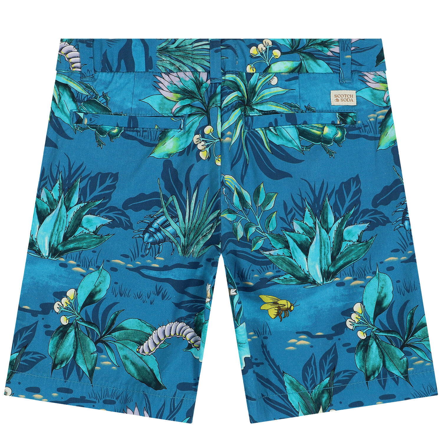Boys Blue Leaves Chino Shorts, 1, hi-res