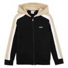 Boys Black Logo Hooded Zip Up Top, 1, hi-res