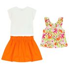 Girls Orange & White Skirt Set (3 Piece), 1, hi-res