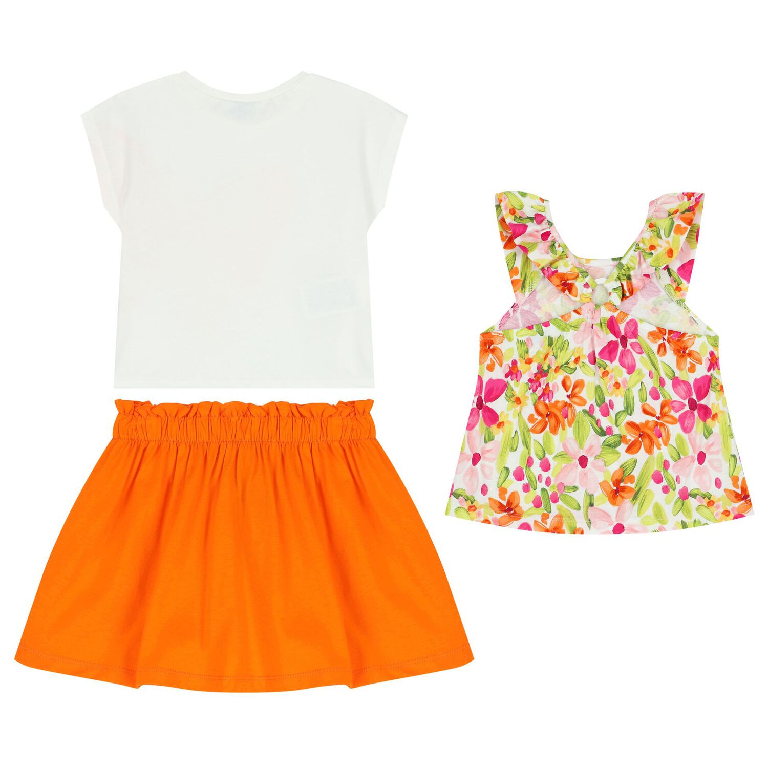 Girls Orange & White Skirt Set (3 Piece), 1, hi-res