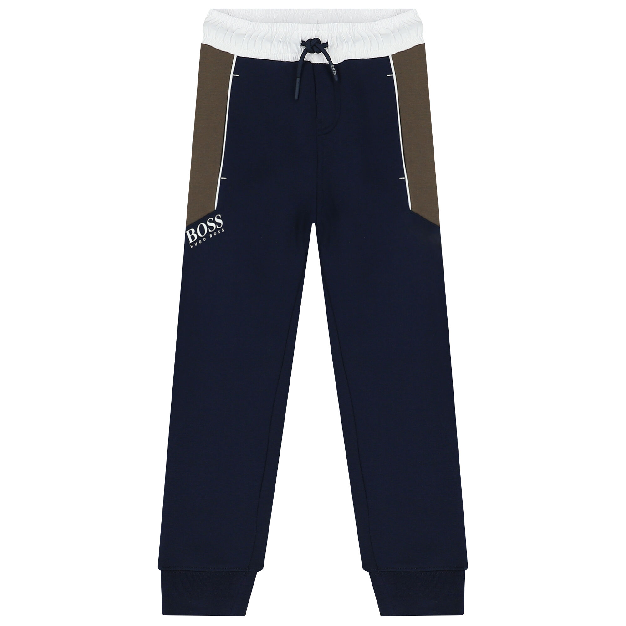BOSS Boys Navy White Khaki Logo Joggers Junior Couture
