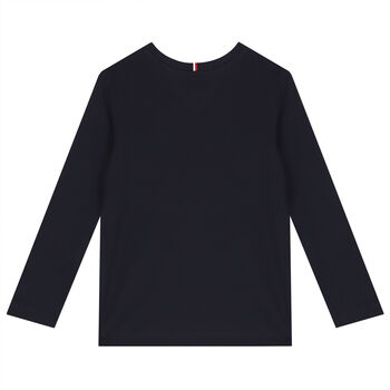 Boys Navy Blue Logo Long Sleeve Top