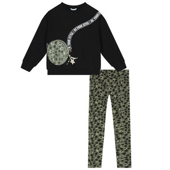 Girls Black & Green Leggings Set