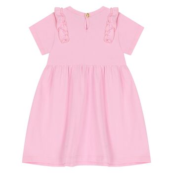 Younger Girls Pink Logo Ruffled Dress
