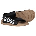Boys Black & Beige Logo Sandals, 1, hi-res