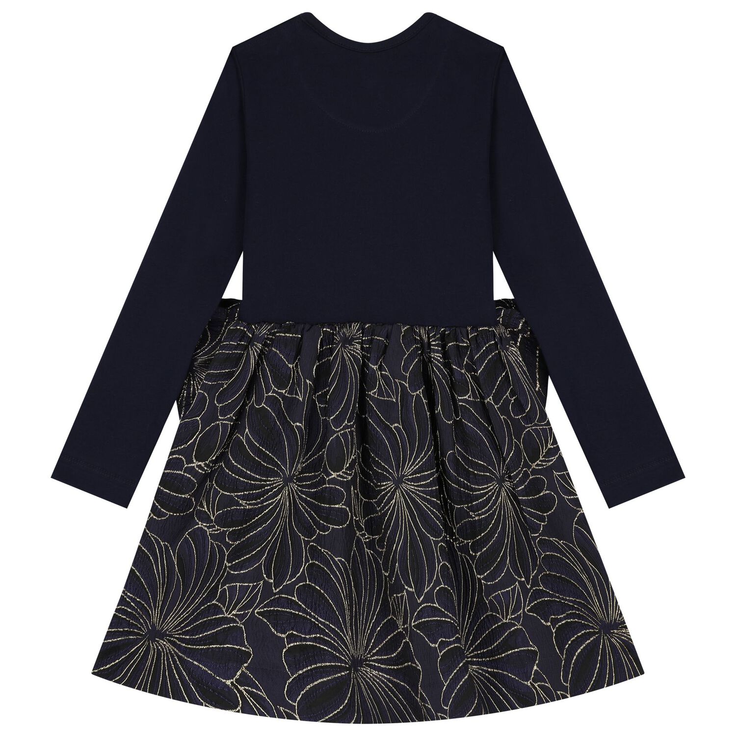 Girls Navy Blue & Gold Jacquard Dress, 1, hi-res image number null