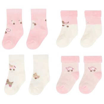 Baby Girls Pink & Ivory Socks ( 4 Pack )
