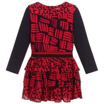 Girls Red & Navy Printed Dress