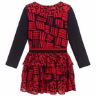 Girls Red & Navy Printed Dress, 1, hi-res