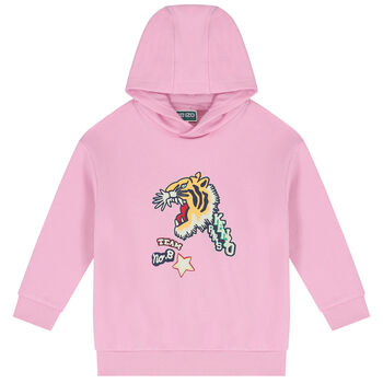 Girls Pink Varsity Tiger Hooded Top