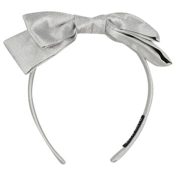 Girls Metallic Silver Bow Headband