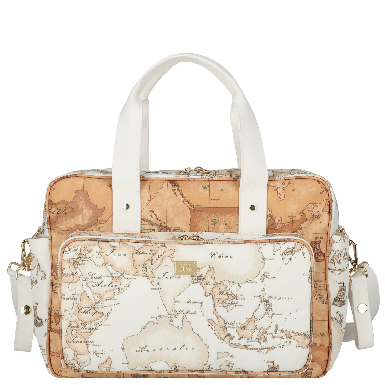 White & Beige Geo Map Baby Changing Bag, 1, hi-res