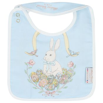 Blue & White Spring Bunny Baby Satin Bib