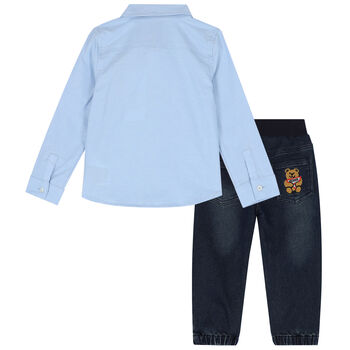 Baby Boys Blue & Navy Logo Trousers Set