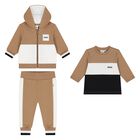 Baby Boys Beige Logo Tracksuit Set, 1, hi-res