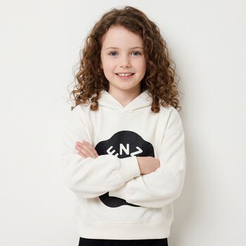 Girls White Boke Flower Logo Hooded Top