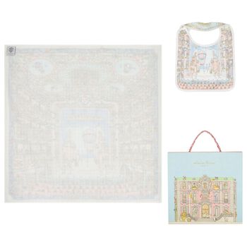 Ivory & Blue Ballet de Paris Baby Carr&eacute; Swaddle & Bib Gift Set