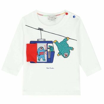 Boys White Yeti & Dino Long Sleeve Top