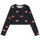 Girls Black Lips & Logo Long Sleeve Top, 1, hi-res