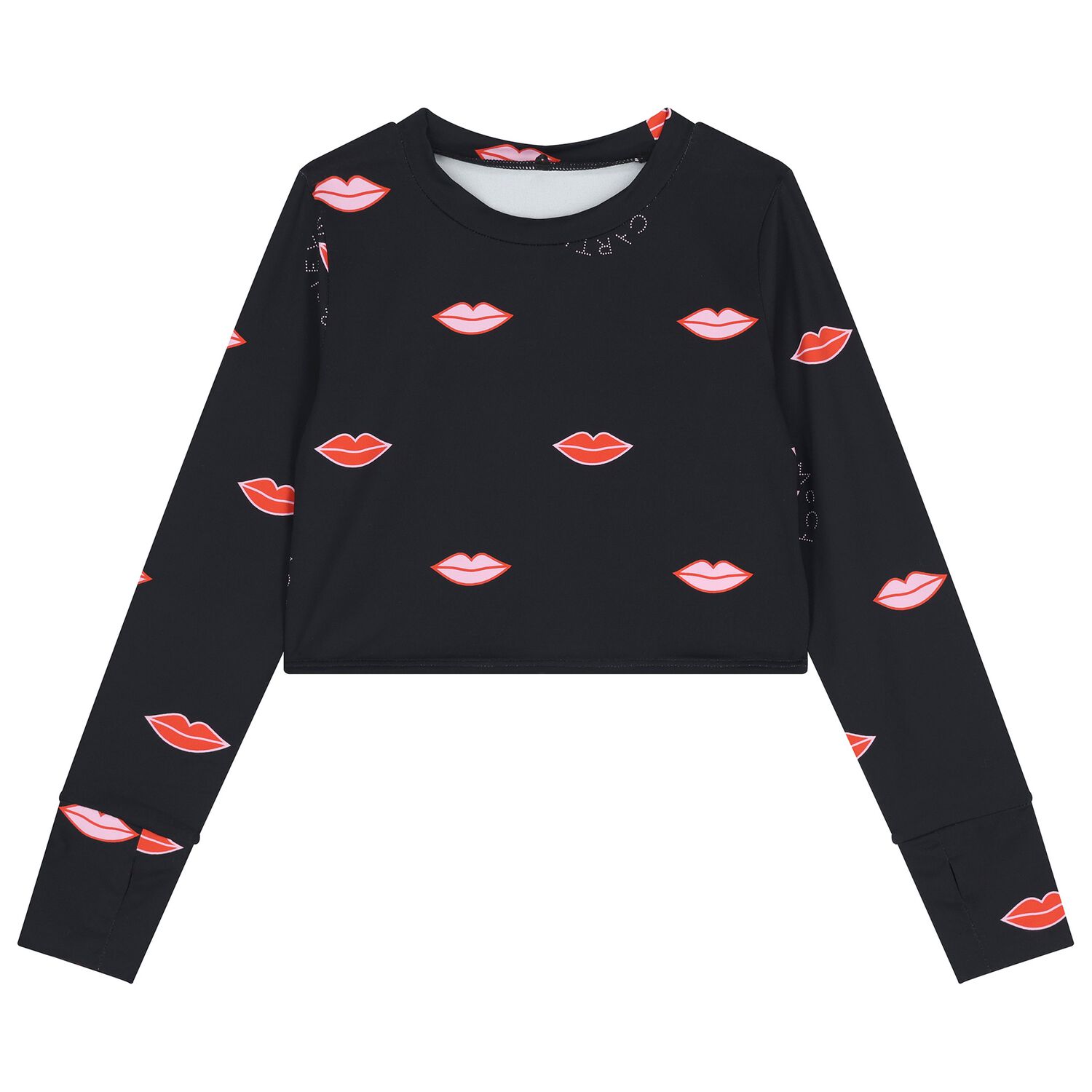 Girls Black Lips & Logo Long Sleeve Top, 1, hi-res