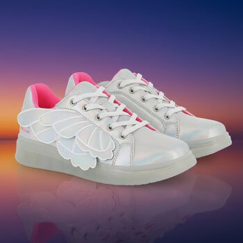 Girls Iridescent Silver Butterfly Wings Trainers
