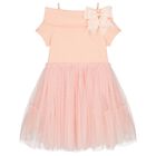 Girls Pink Bow Tulle Dress, 1, hi-res