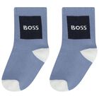 Baby Boys White & Blue Logo Socks ( 3-Pack ) , 2, hi-res