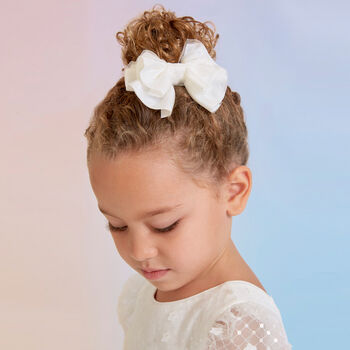 Girls White Tulle Bow Hair Clip