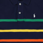 Boys Navy Striped Logo Polo Shirt, 1, hi-res