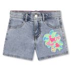 Girls Blue Denim Embellished Shorts, 1, hi-res