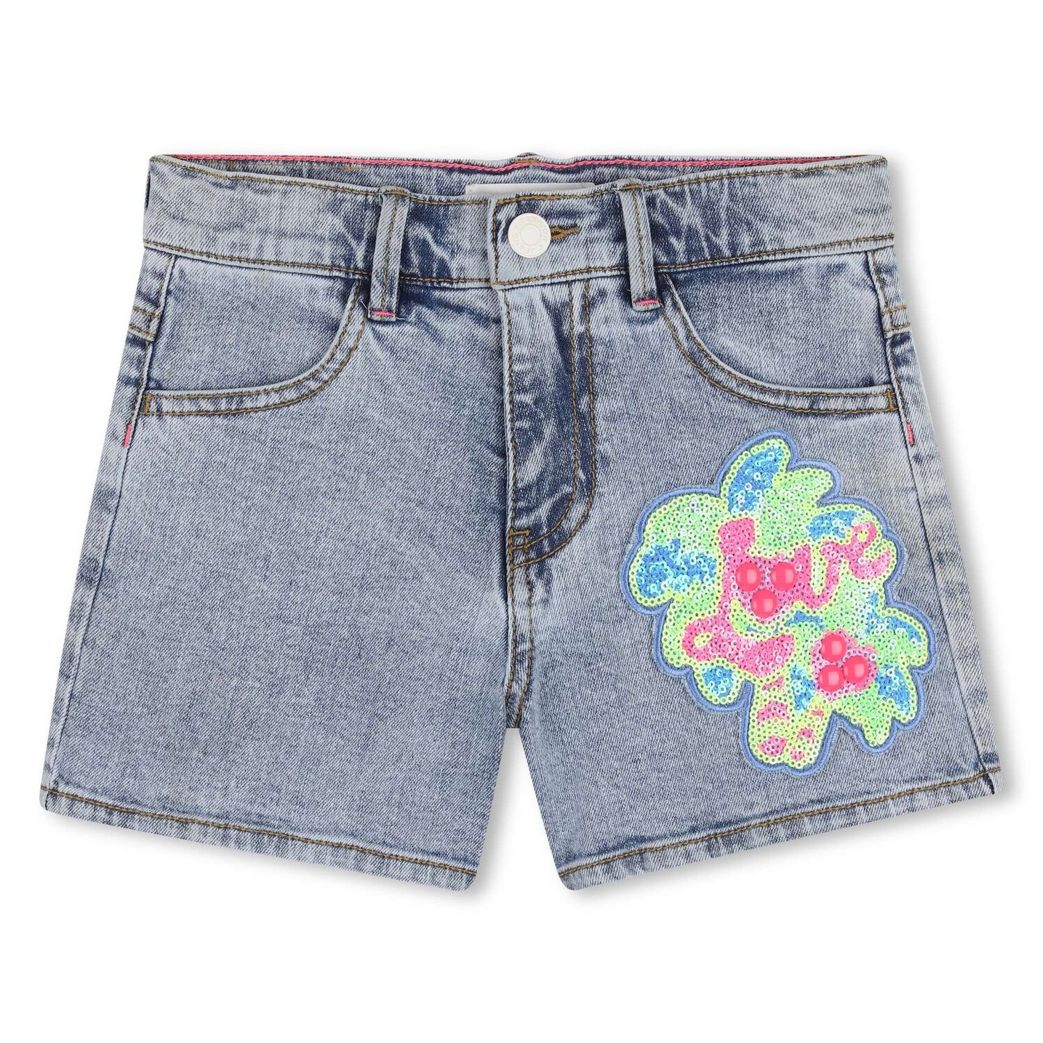Girls Blue Denim Embellished Shorts, 1, hi-res
