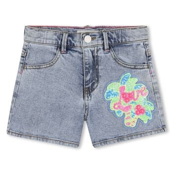 Girls Blue Denim Embellished Shorts