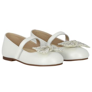 Girls Ivory Ballerina Diamante Shoes