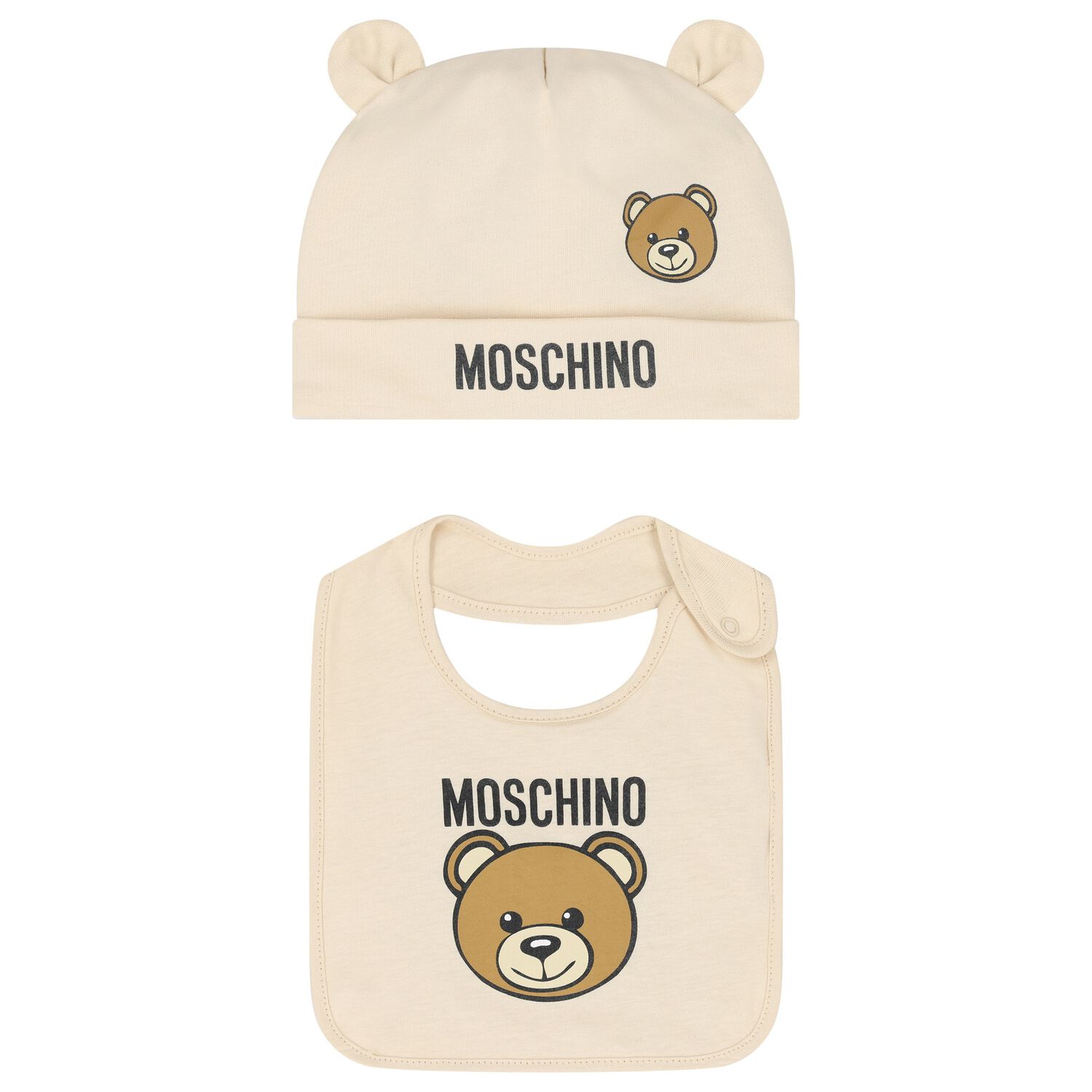 Beige Teddy Bear Logo Hat & Bib Baby Gift Set, 2, hi-res