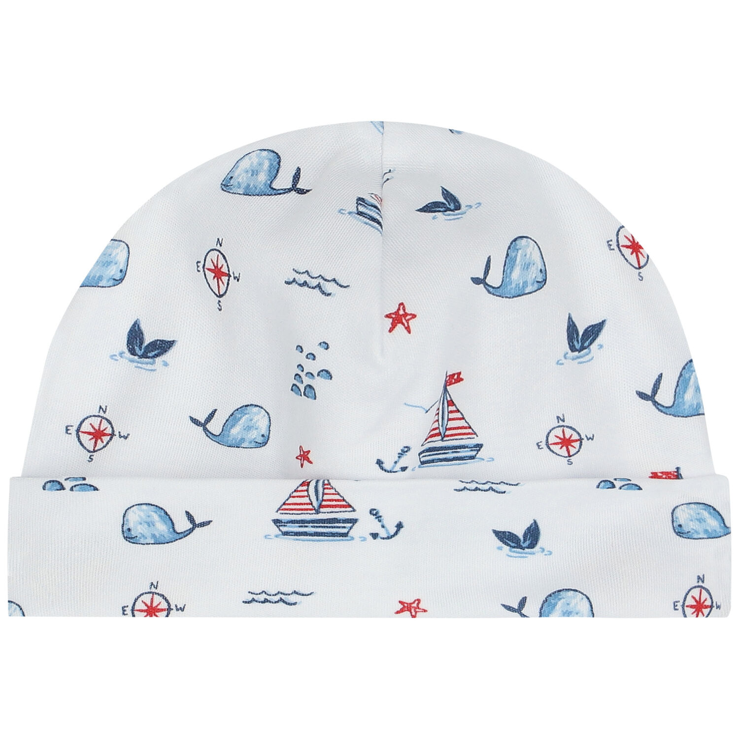 Baby Boys White Sail & Whale Hat, 1, hi-res