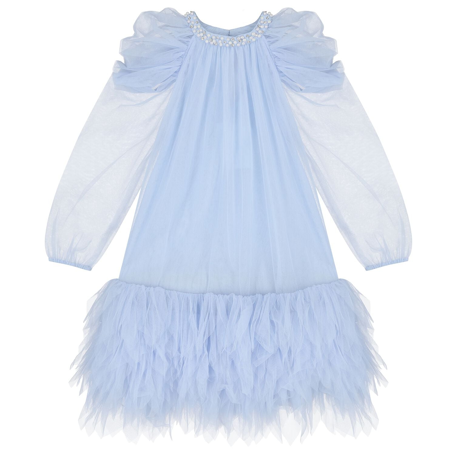 Girls Blue Embellished Tulle Dress, 1, hi-res