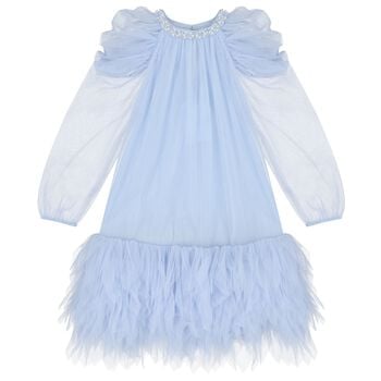 Girls Blue Embellished Tulle Dress