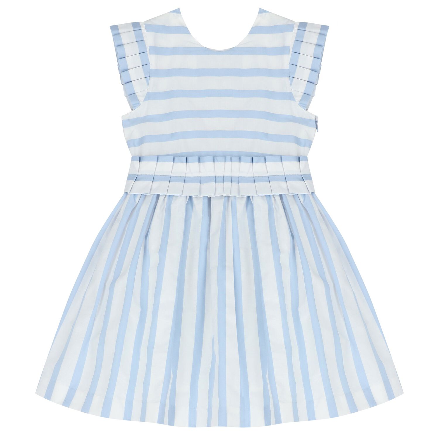 Girls White & Blue Striped Dress, 1, hi-res