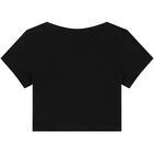 Girls Black Logo Ribbed T-Shirt, 2, hi-res