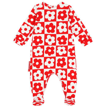 Baby Girls Red & White Floral Babygrow